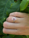 2.3ct Engagement Ring Oval Cut Pink Sapphire Diamond Halo 14k White Gold Finish