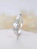 1.5ct Round Diamond Engagement Ring Hexagon Antique Inspired 14k White Gold Over