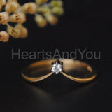 0.05ct Round Cut Moissanite Minimal Tiara Chevron Ring 14K Yellow Gold Plated