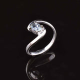 0.3ct Engagement Ring Oval Cut Blue Aquamarine Swirl Twist 14k White Gold Finish
