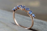 1ct Baguette Cut Blue Sapphire Wedding Band 14k RoseGold Finish Stackable Design