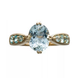 2.3ct Oval Cut Blue Aquamarine Solitaire with Accent Ring 14k Yellow Gold Finish
