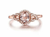 2ct Engagement Ring Oval Cut Peach Morganite Stylish Halo 14k Rose Gold Finish