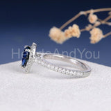 2.2ct Pear Cut Simulated Sapphire Pave Halo Engage Ring 14k White Gold Plated