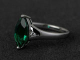 2.3ct Engagement Ring Marquise Cut Green Emerald Trilogy 14k White Gold Finish