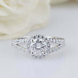 2.5ct Round Cut Diamond Engagement Ring Halo Split Shank 14k White Gold Finish