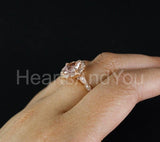 2ct Cushion Cut Simulated Peach Morganite Floral Halo Ring 14k Rose Gold Plated