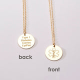 Custom Adjustable Medical Alert ID Pendant with Chain 14k Yellow Gold Plated
