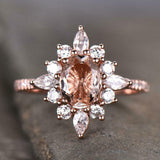 2.4ct Engagement Ring Oval Cut Morganite Sunburst Diamond 14k Rose Gold Finish