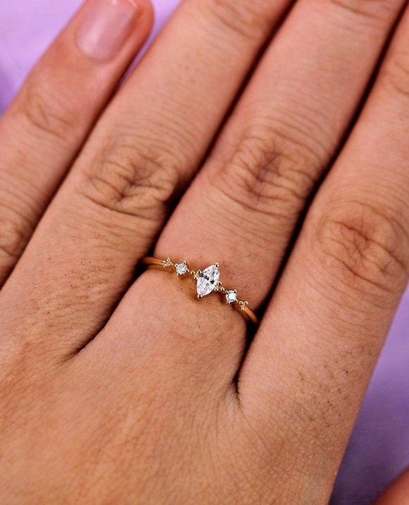 0.5ct Marquise Diamond Minimalist Slim Trilogy Engagement Ring 14k RoseGold Over