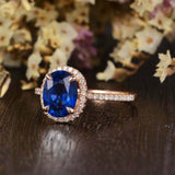 2.3ct Oval Cut Blue Sapphire Diamond Halo Solitaire Ring 14k Rose Gold Finish