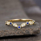 0.5ct Round Cut Blue Tanzanite Wedding Band Curved Stackable 14k YellowGold Over