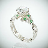 2Ct Round Diamond Emerald Trinity Celtic Engagement Ring 14K White Gold Finish