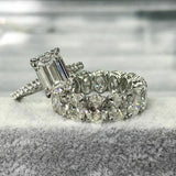 6Ct Emerald Cut Solitaire Ring Oval Eternity Band Bridal Set 14K White Gold Over