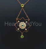 1ct Round Cut Simulated Peridot Floral Geometric Pendant 14k Yellow Gold Plated