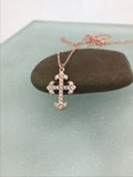 1ct Round Cut Diamond Pendant with Chain Mini Cross Design 14k Rose Gold Finish