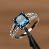 2.2ct Engagement Ring Cushion London Blue Topaz Split Shank 14k WhiteGold Finish