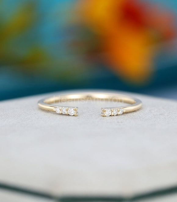 0.12ct Round Cut Moissanite Open Cuff Women Wedding Band 14k Yellow Gold Plated