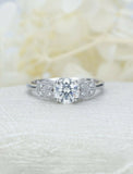 2ct Round Cut Diamond Engagement Ring Leaf Milgrain Accents 14k WhiteGold Finish