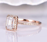 Accents Solitaire Engagement Ring 1.3ct Emerald Cut Diamond 14k Rose Gold Finish