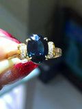 2.2ct Oval Cut Blue Sapphire Solitaire Round Accent Ring 14k Yellow Gold Finish