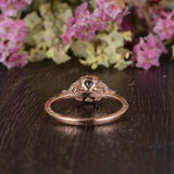2ct Oval Cut Morganite Leaf Marquise Accent Engagement Ring 14k Rose Gold Finish
