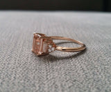 3Ct Emerald Cut Peach Morganite Bridal Set Engagement Ring 18K Rose Gold Finish