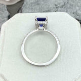2.2ct Engagement Ring Emerald Cut Blue Sapphire Hidden Halo 14k WhiteGold Finish