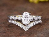2ct Oval Cut VVS1 D Diamond Bridal Set Engagement Ring 14k White Gold Finish