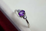 0.25ct Engagement Ring Oval Cut Amethyst Minimalist Trilogy 14k White Gold Over