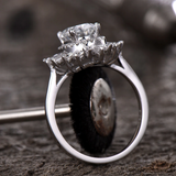 1.5ct Oval Diamond Engagement Ring 14k White Gold Over Baguette Cut Diamond Halo