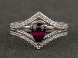 2.3ct Engagement Ring Pear Cut Pink Ruby Curved Bridal Set 14k White Gold Finish