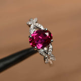 1.4ct Oval Cut Pink Ruby Butterfly Shape Engagement Ring 14k White Gold Finish