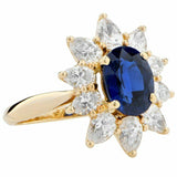 3ct Oval Cut Blue Sapphire Engagement Ring Floral Solitaire 14k Yellow Gold Over