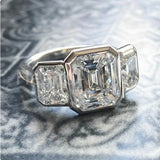 2.2ct Emerald Simulated Diamond Bezel Set Engagement Ring 14k White Gold Plated