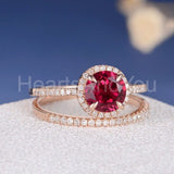 2.2ct Round Cut Simulated Pink Ruby Halo Ring Eternity Band 14k Rose Gold Plated