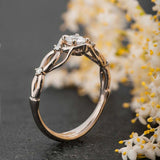 Split Open Band Solitaire with Accent Ring 1ct Round Diamond 14k White Gold Over