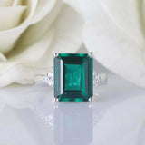 3.55ct Green Emerald Cut Diamond Petite Round Accents Ring 14k White Gold Finish