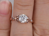 2.1ct Round Cut Moissanite Leaf Accents Engagement Ring 14K White Gold Plated