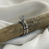 0.5ct Round Cut Moissanite Solitaire Band Wedding Ring Set 14K White Gold Plated