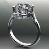 Swirl Twist Solitaire Engagement Ring 3ct Round Cut Diamond 14k WhiteGold Finish