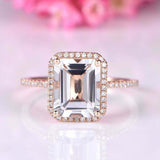 2.5ct Emerald Cut Diamond Engagement Ring Halo Solitaire 14k Rose Gold Finish