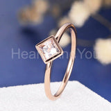 0.5ct Princess Cut Simulated Morganite Solitaire Bezel Ring 14k Rose Gold Plated