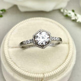 2ct Engagement Ring Round Cut Diamond Hexagon Shape Stackable 14k WhiteGold Over