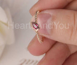 0.5ct Pear Cut Simulated Ruby Beaded Ball Solitaire Ring 14k Rose Gold Plated