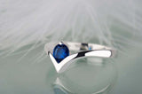 0.5ct Round Blue Sapphire Engagement Ring Solitaire Curved 14k White Gold Finish