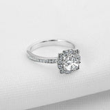 1.7ct Round Cut Diamond Halo Solitaire with Accents Ring 14k White Gold Finish