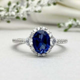 2.3ct Engagement Ring Oval Cut Sapphire Diamond Accent Halo 14k WhiteGold Finish