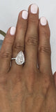 3ct Big Pear Diamond Accent Solitaire Engagement Ring 14k White Gold Finish New