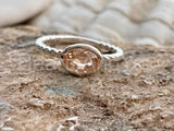 1ct Oval Cut Simulated Peach Morganite Twist Rope Ring 14k White Gold Plated